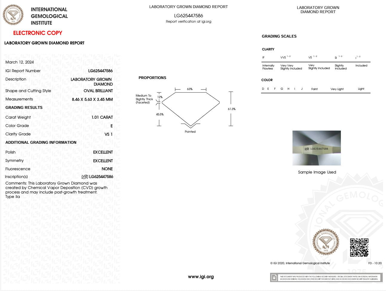 1.01 Carat E-VS1 Oval Lab Grown Diamond - IGI (#49121) Loose Diamond Princess Bride Diamonds 