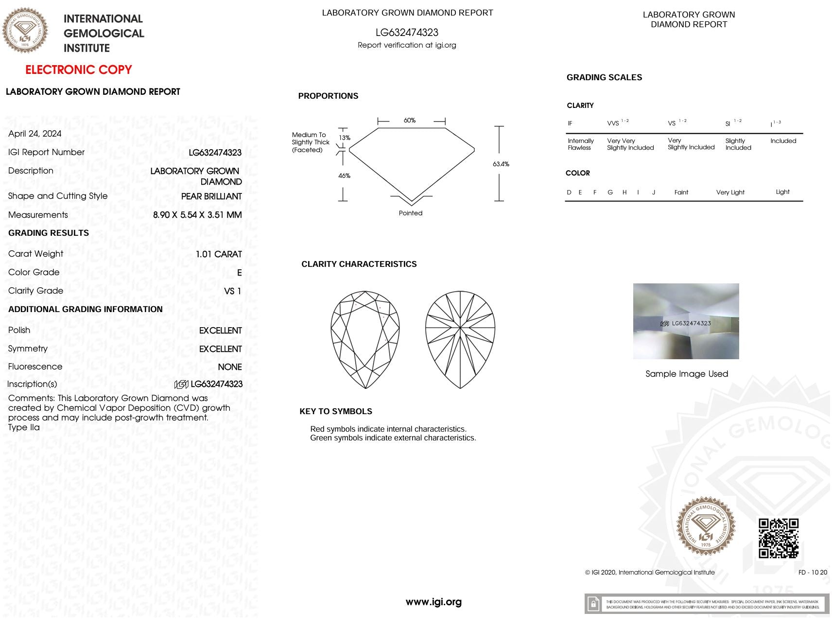 1.01 Carat E-VS1 Pear Lab Grown Diamond - IGI (#5412) Loose Diamond Princess Bride Diamonds 