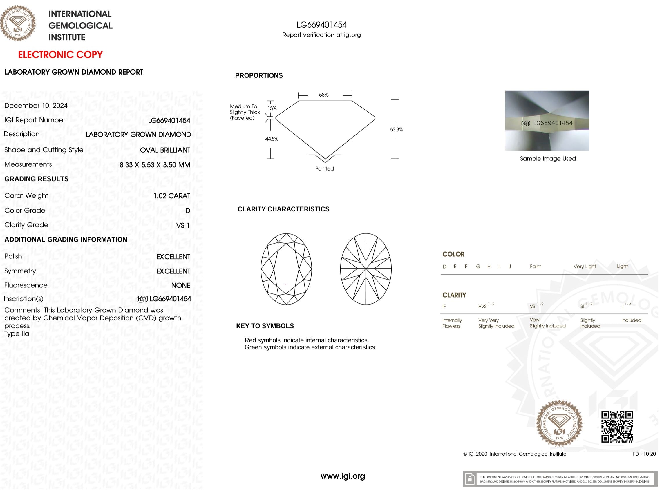 1.02 Carat D-VS1 Oval Lab Grown Diamond - IGI (#52195) Loose Diamond Princess Bride Diamonds 