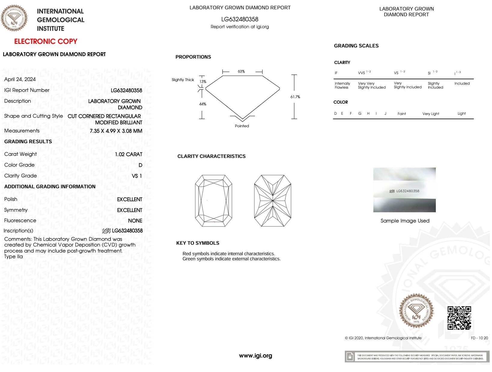 1.02 Carat D-VS1 Radiant Lab Grown Diamond - IGI (#5273) Loose Diamond Princess Bride Diamonds 