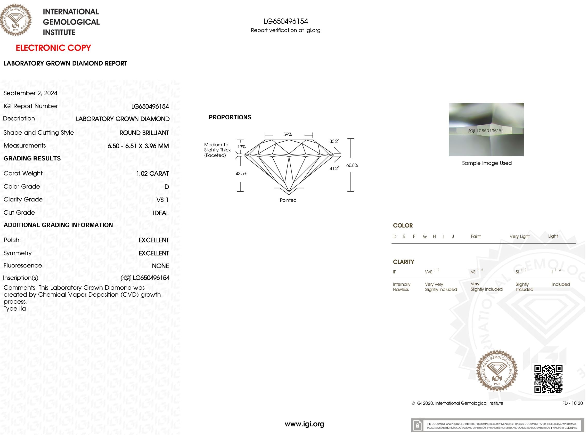 1.02 Carat D-VS1 Round Lab Grown Diamond - IGI (#51007) Loose Diamond Princess Bride Diamonds 