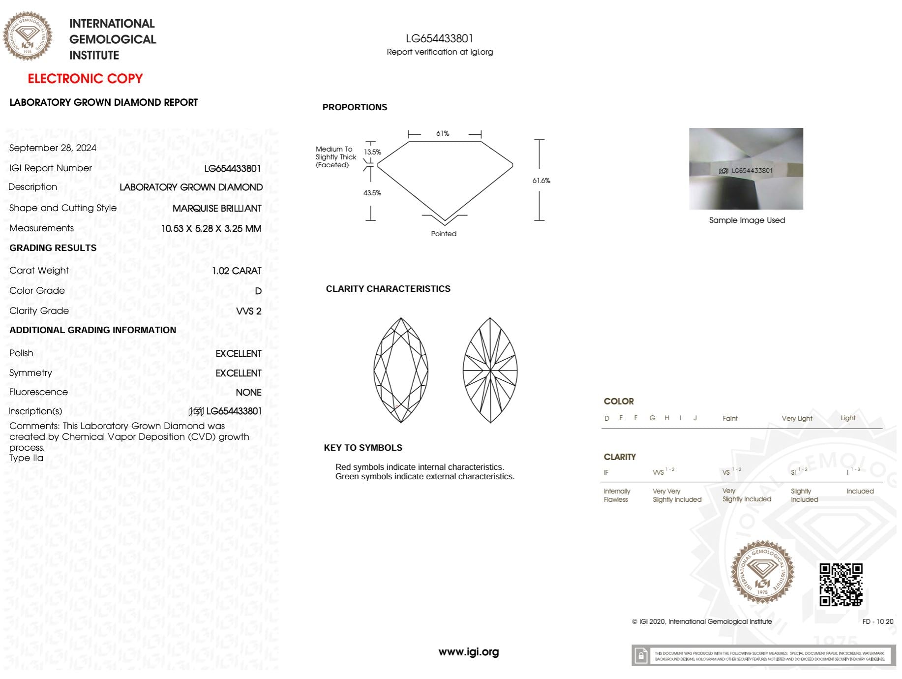 1.02 Carat D-VVS2 Marquise Lab Grown Diamond - IGI (#50895) Loose Diamond Princess Bride Diamonds 