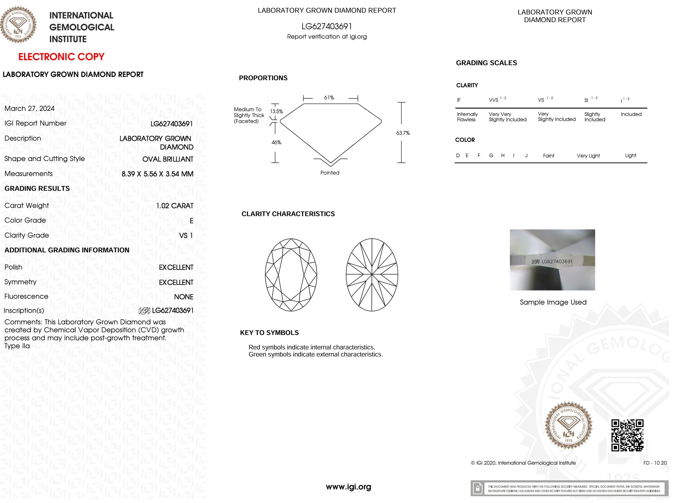 1.02 Carat E-VS1 Oval Lab Grown Diamond - IGI (#52194) Loose Diamond Princess Bride Diamonds 