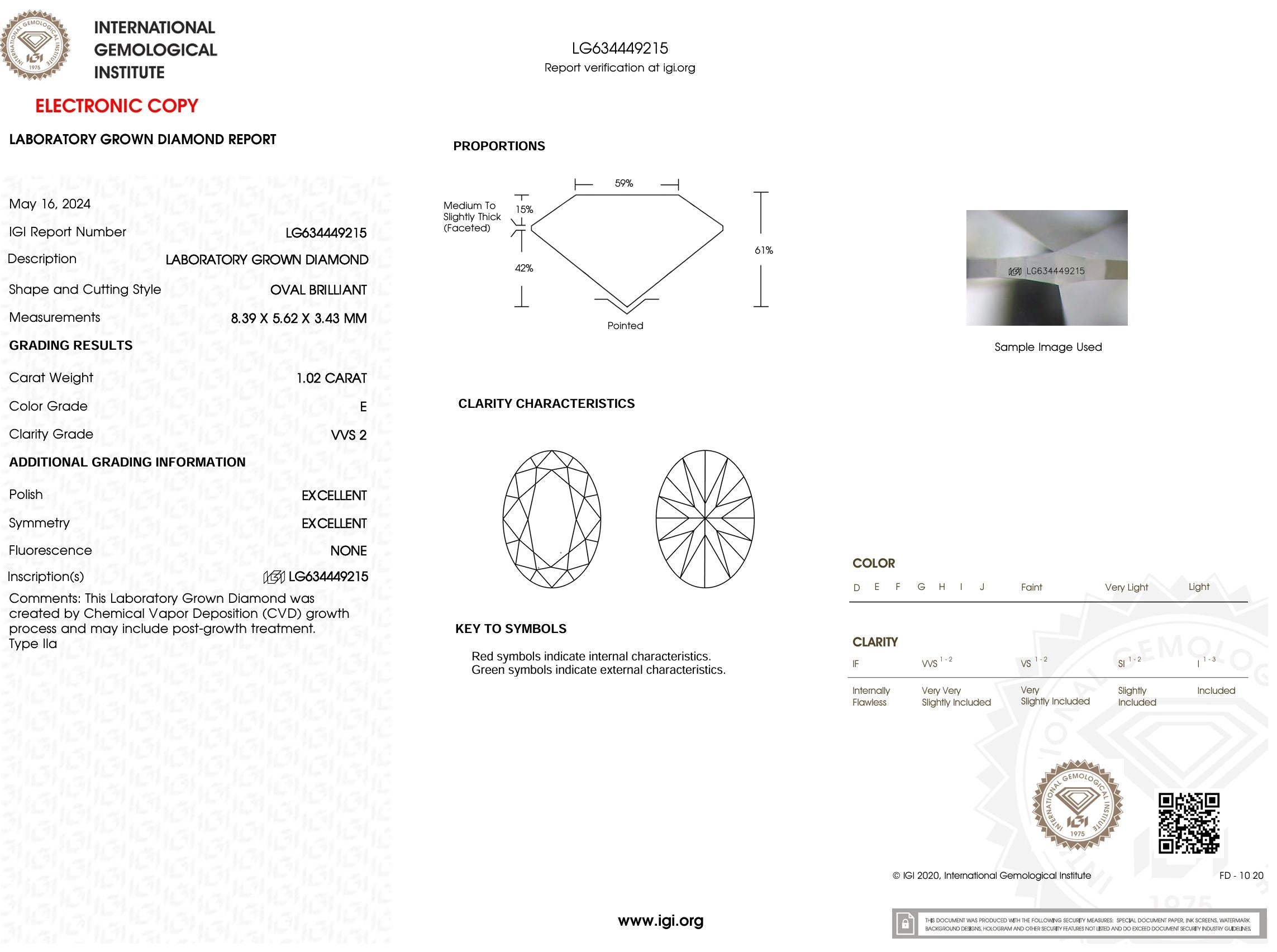 1.02 Carat E-VVS2 Oval Lab Grown Diamond - IGI (#52282) Loose Diamond Princess Bride Diamonds 