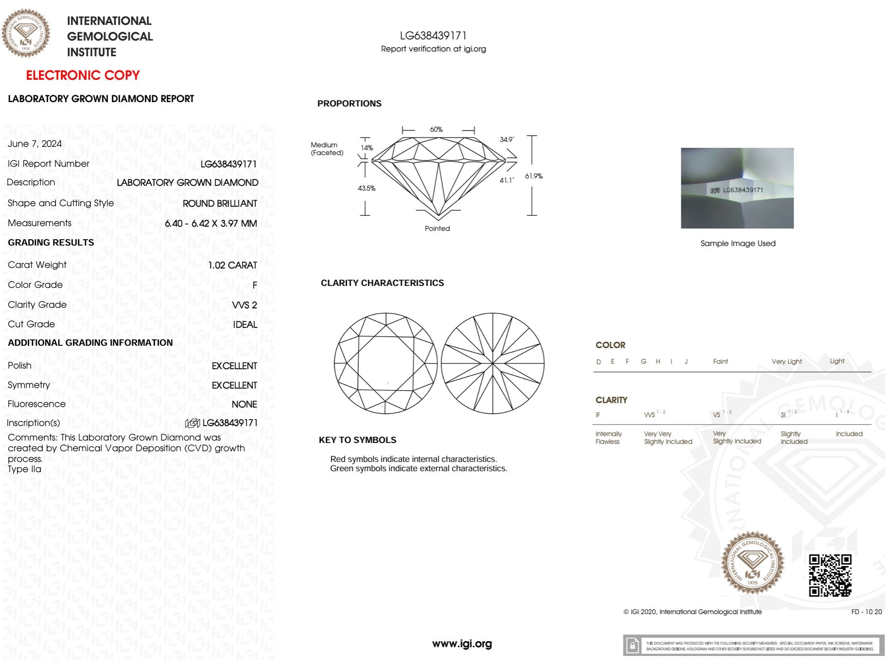 1.02 Carat F-VVS2 Round Lab Grown Diamond - IGI (#50748) Loose Diamond Princess Bride Diamonds 