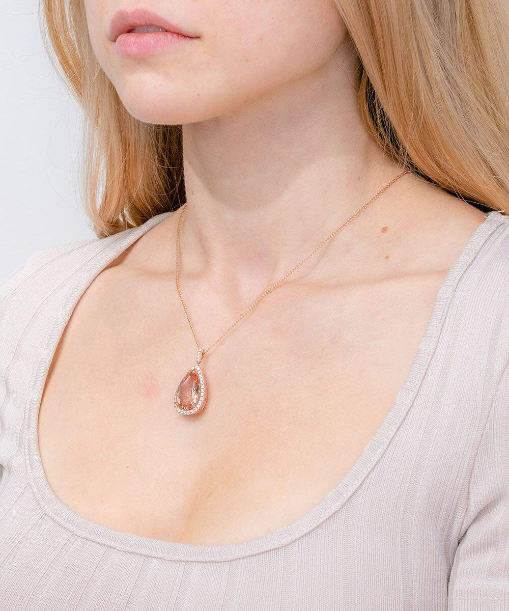 10.21ct Pear Morganite Halo Necklace Necklaces Princess Bride Diamonds 