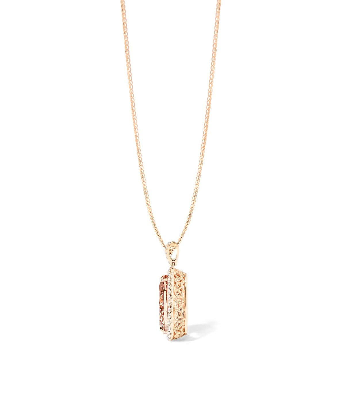 10.21ct Pear Morganite Halo Necklace - PBD Necklaces