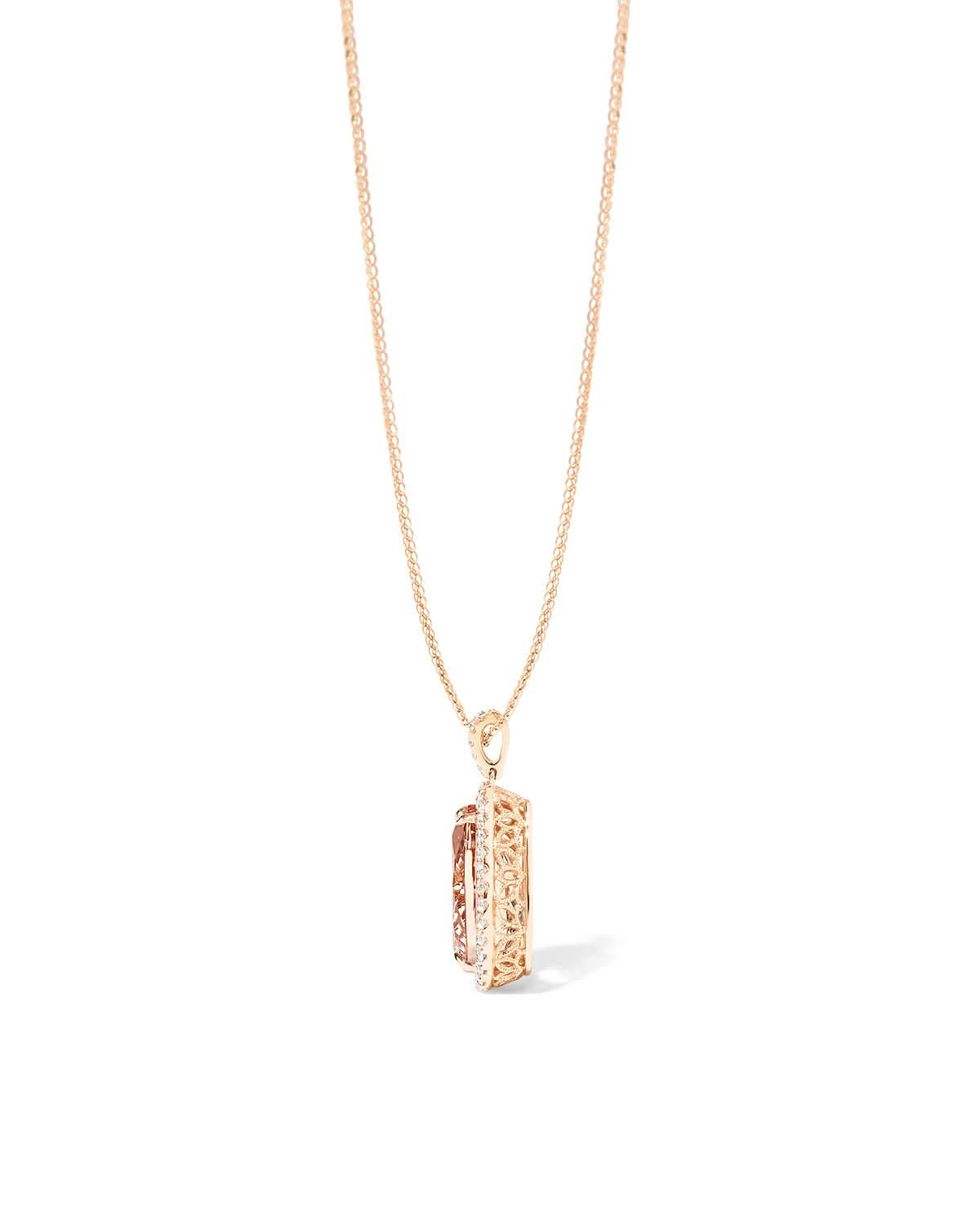 10.21ct Pear Morganite Halo Necklace - PBD Necklaces