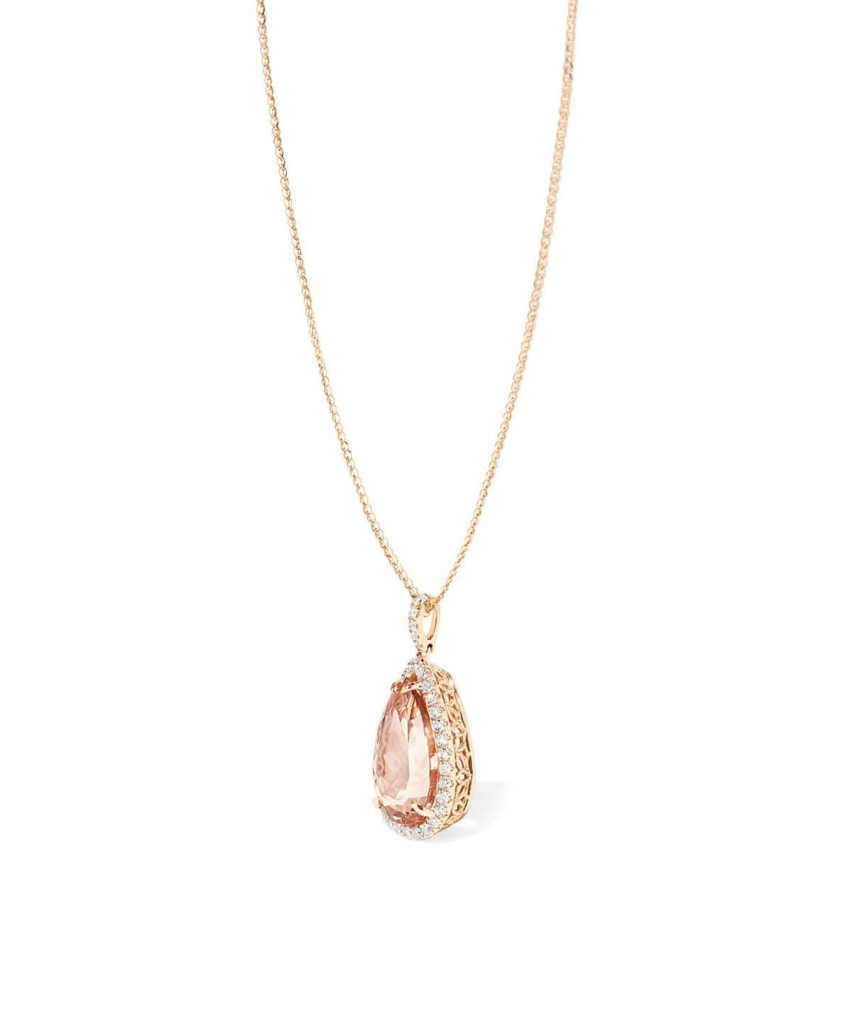 10.21ct Pear Morganite Halo Necklace - PBD Necklaces