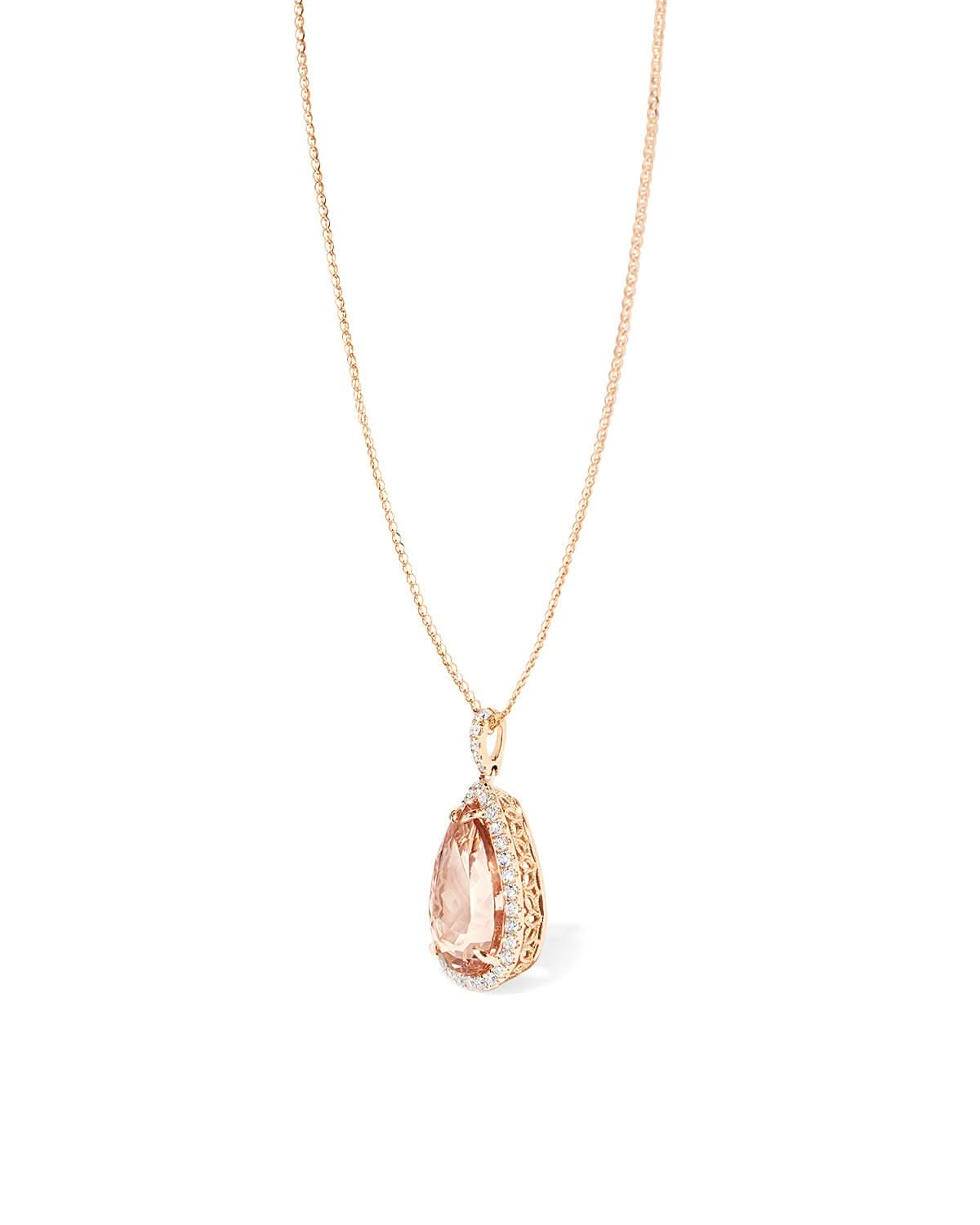 10.21ct Pear Morganite Halo Necklace - PBD Necklaces