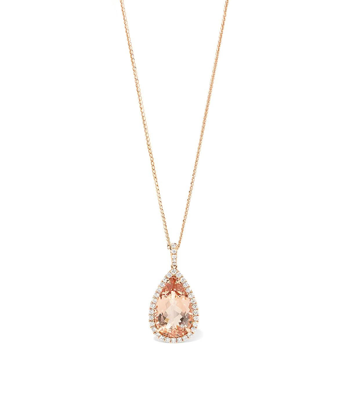 10.21ct Pear Morganite Halo Necklace - PBD Necklaces