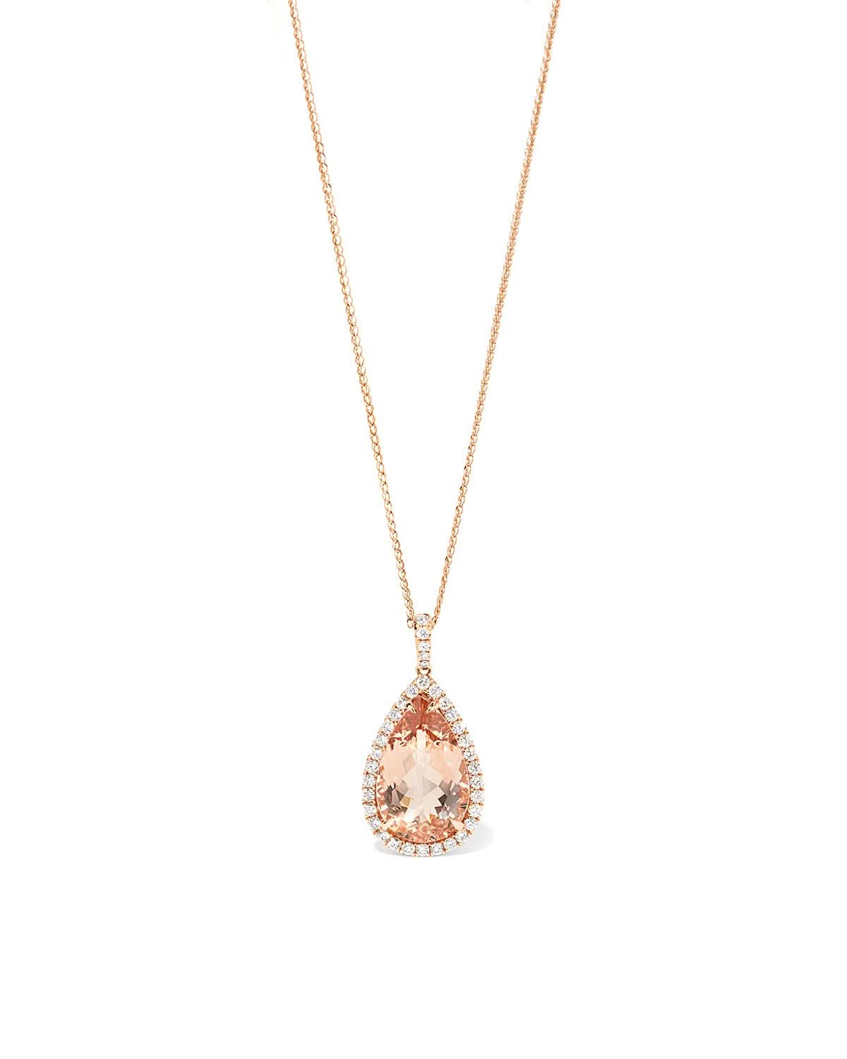 10.21ct Pear Morganite Halo Necklace - PBD Necklaces