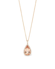 10.21ct Pear Morganite Halo Necklace - PBD Necklaces