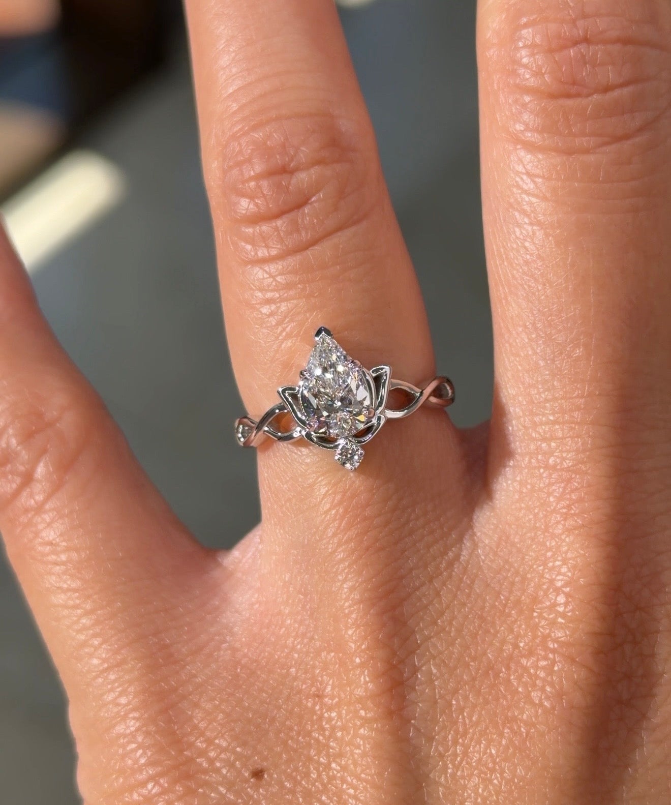 1.02ct D - VS1 Pear Lab Diamond Lotus - PBD Engagement Rings