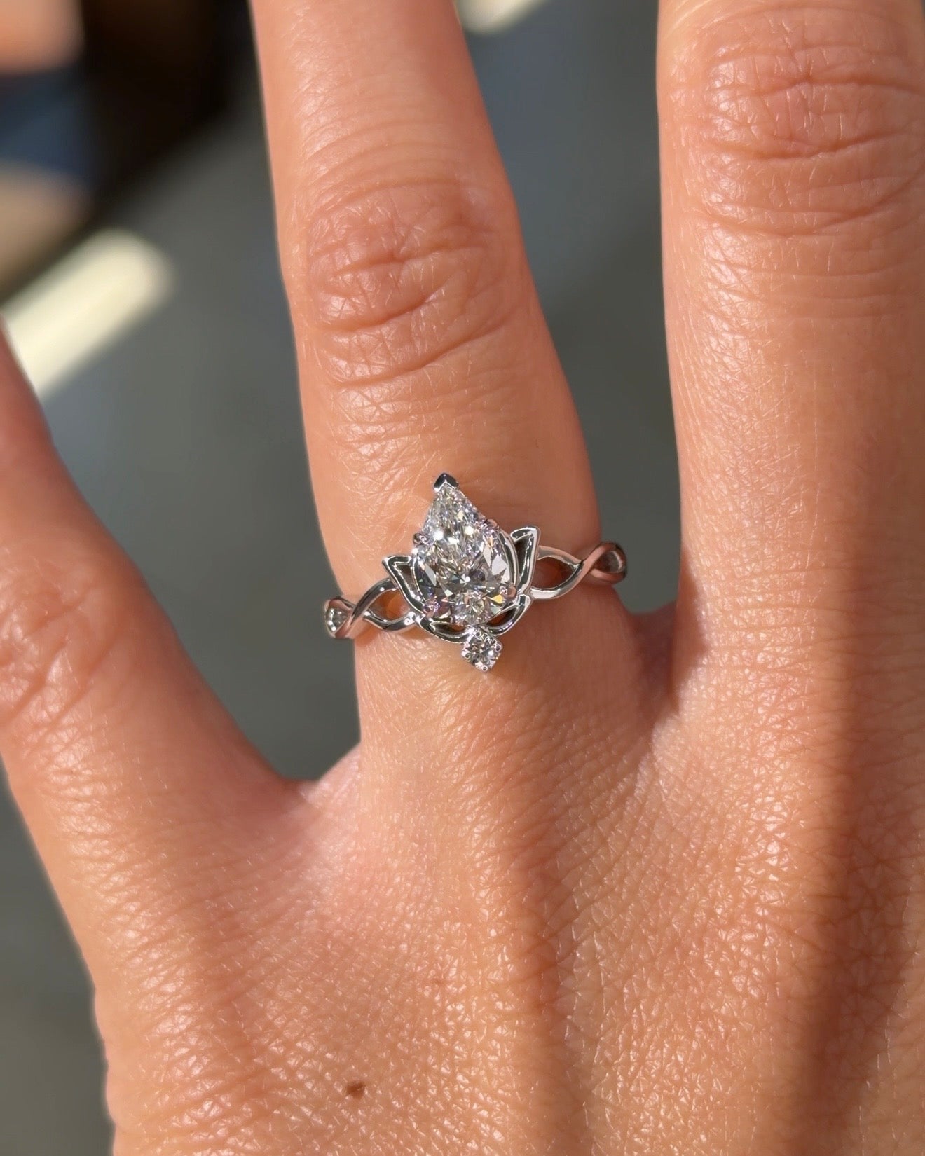 1.02ct D - VS1 Pear Lab Diamond Lotus - PBD Engagement Rings