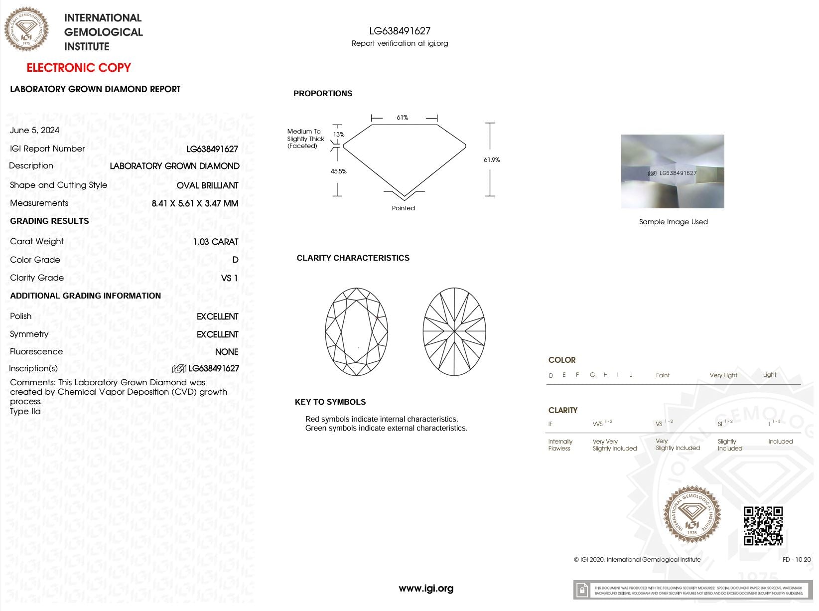 1.03 Carat D-VS1 Oval Lab Grown Diamond - IGI (#51877) Loose Diamond Princess Bride Diamonds 