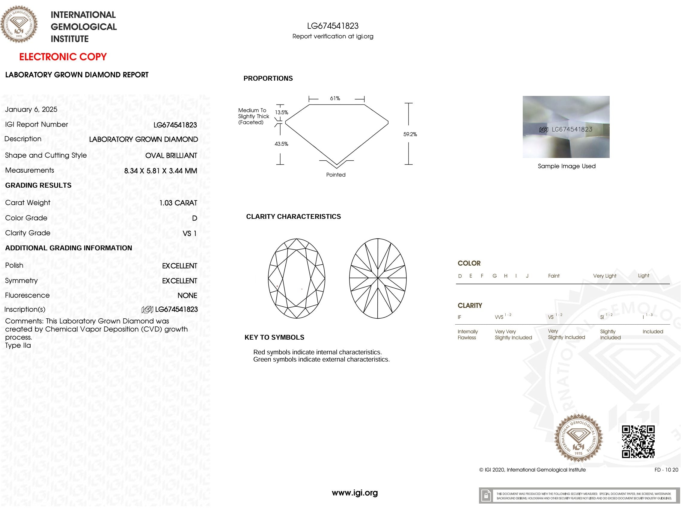 1.03 Carat D-VS1 Oval Lab Grown Diamond - IGI (#52778) Loose Diamond Princess Bride Diamonds 