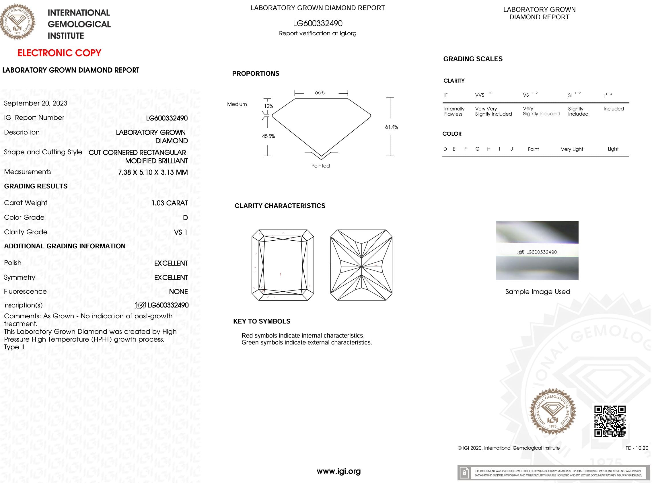 1.03 Carat D-VS1 Radiant Lab Grown Diamond - IGI (#52014) Loose Diamond Princess Bride Diamonds 