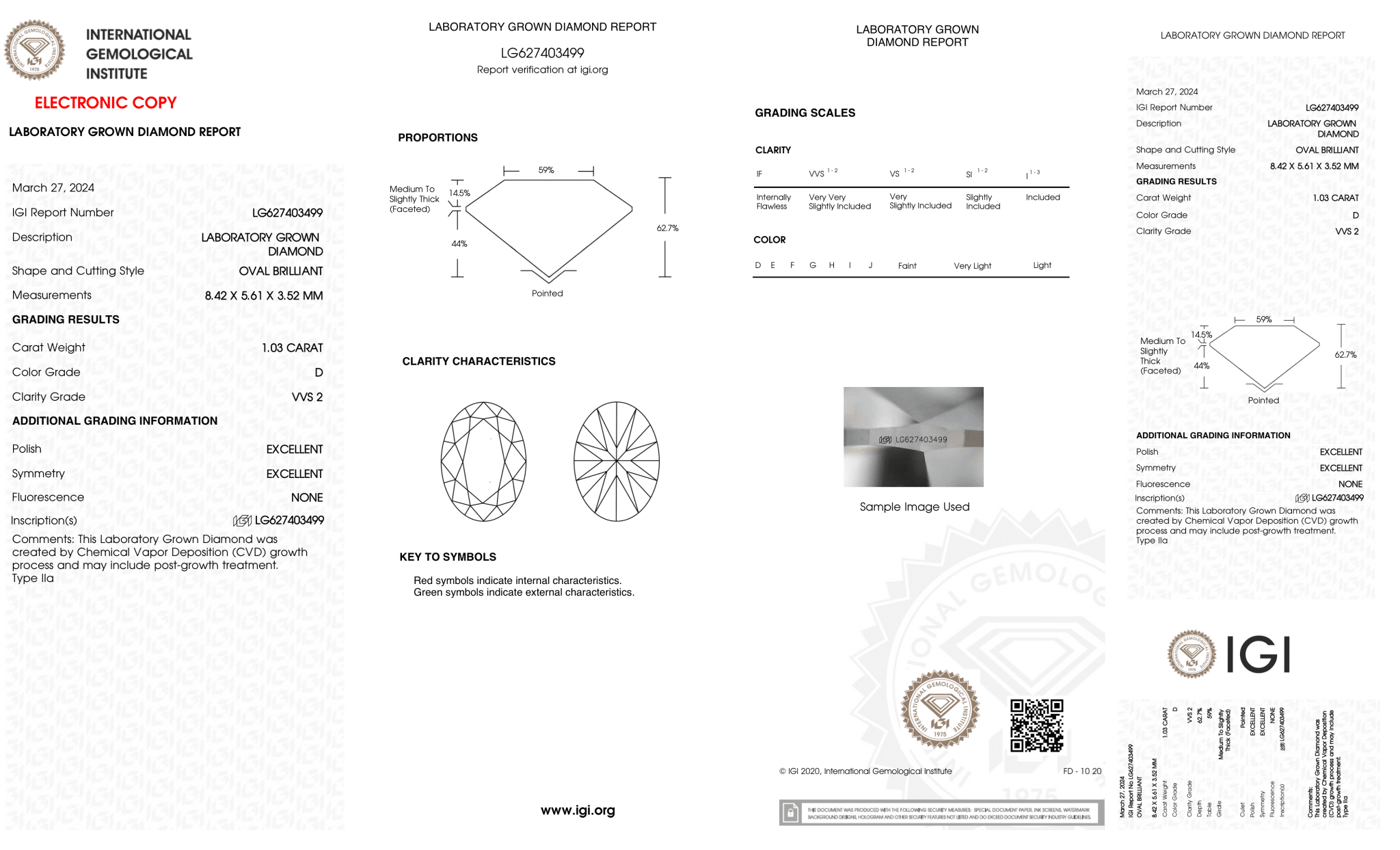 1.03 Carat D-VVS2 Oval Lab Grown Diamond - IGI (126921) - PBD Loose Diamond