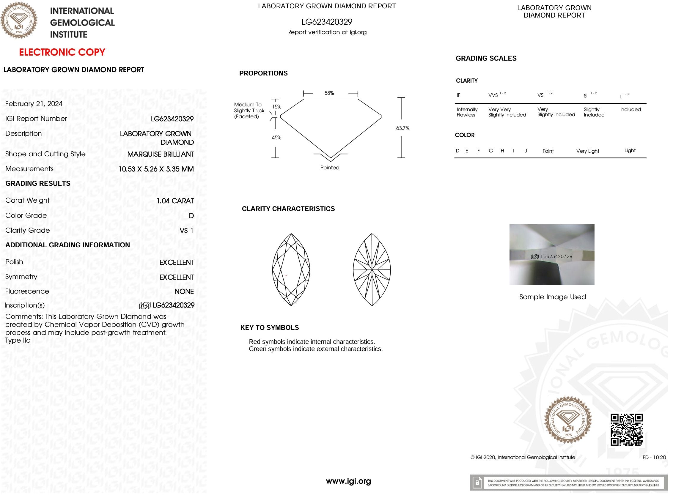 1.04 Carat D-VS1 Marquise Lab Grown Diamond - IGI (#53893) Loose Diamond Princess Bride Diamonds 