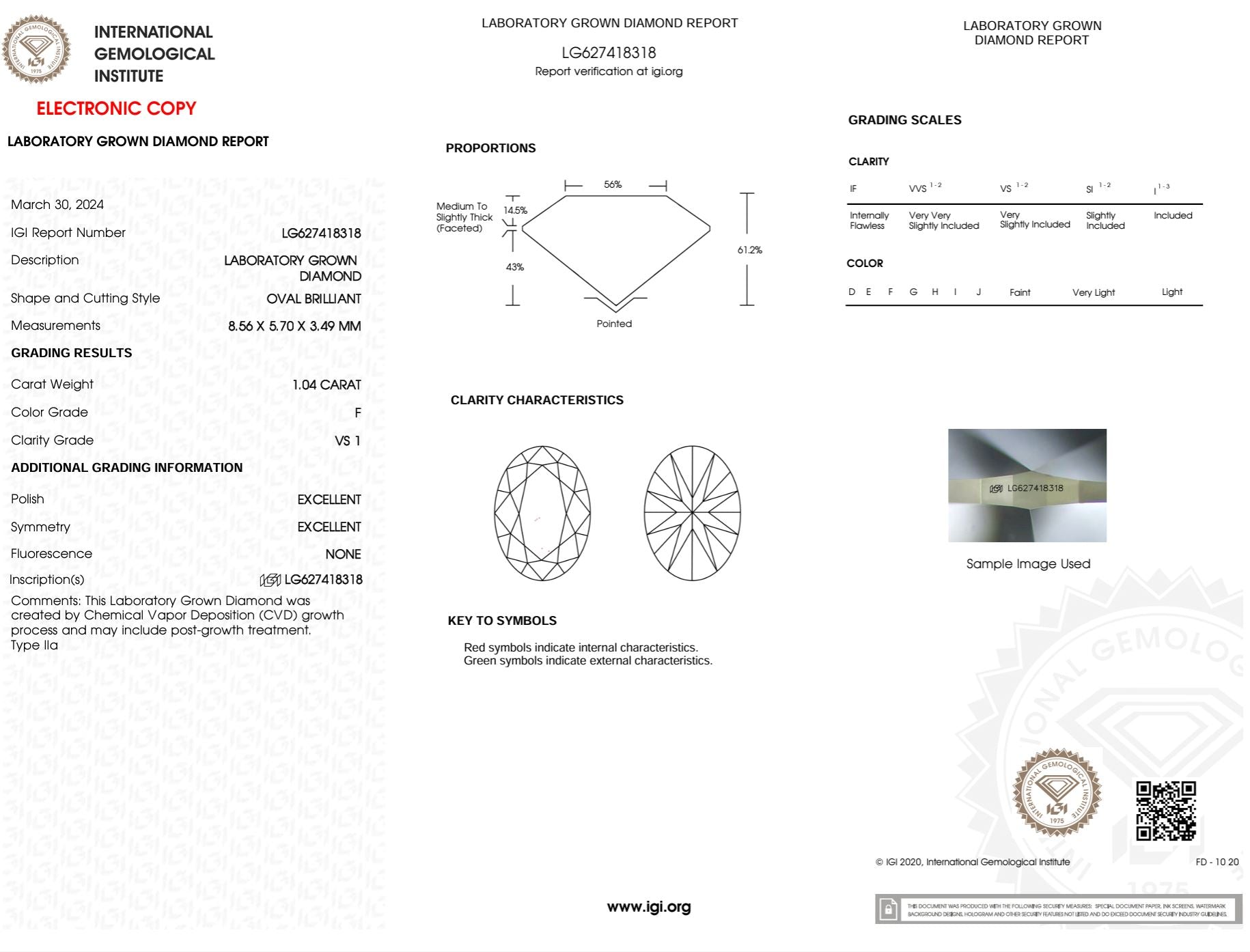 1.04 Carat F-VS1 Oval Lab Grown Diamond - IGI (#50695) Loose Diamond Princess Bride Diamonds 