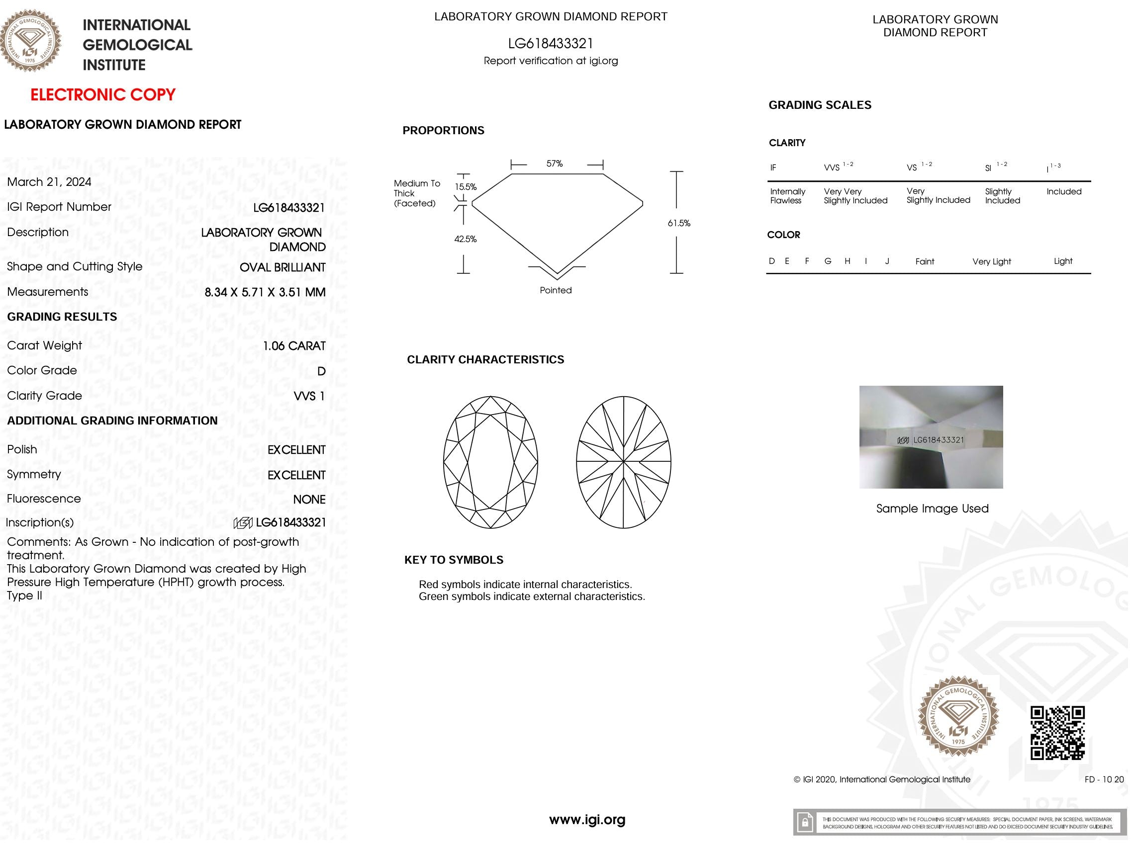 1.06 Carat D-VVS1 Oval Lab Grown Diamond - IGI (#52446) Loose Diamond Princess Bride Diamonds 