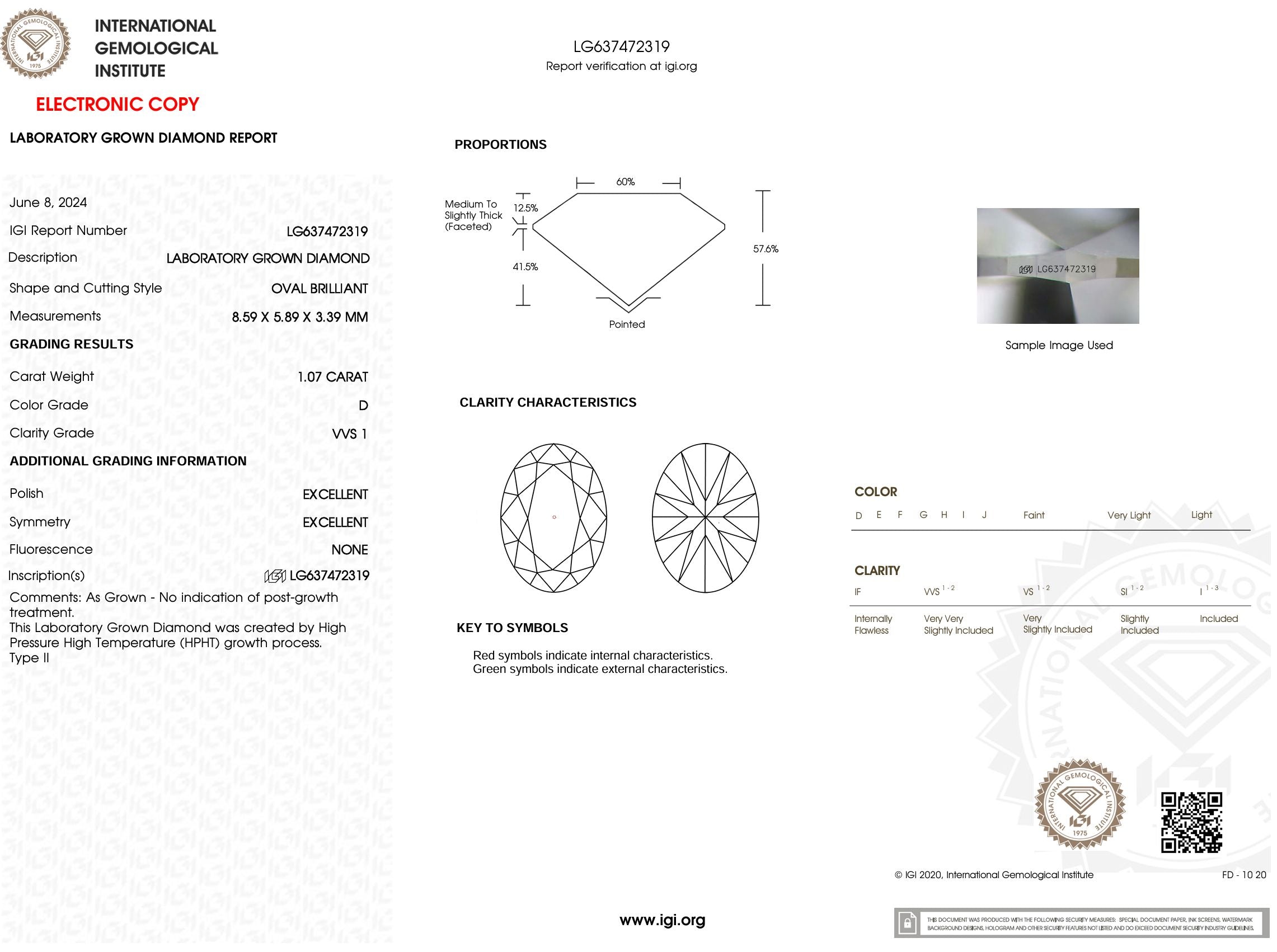 1.07 Carat D-VVS1 Oval Lab Grown Diamond - IGI (#53191) Loose Diamond Princess Bride Diamonds 