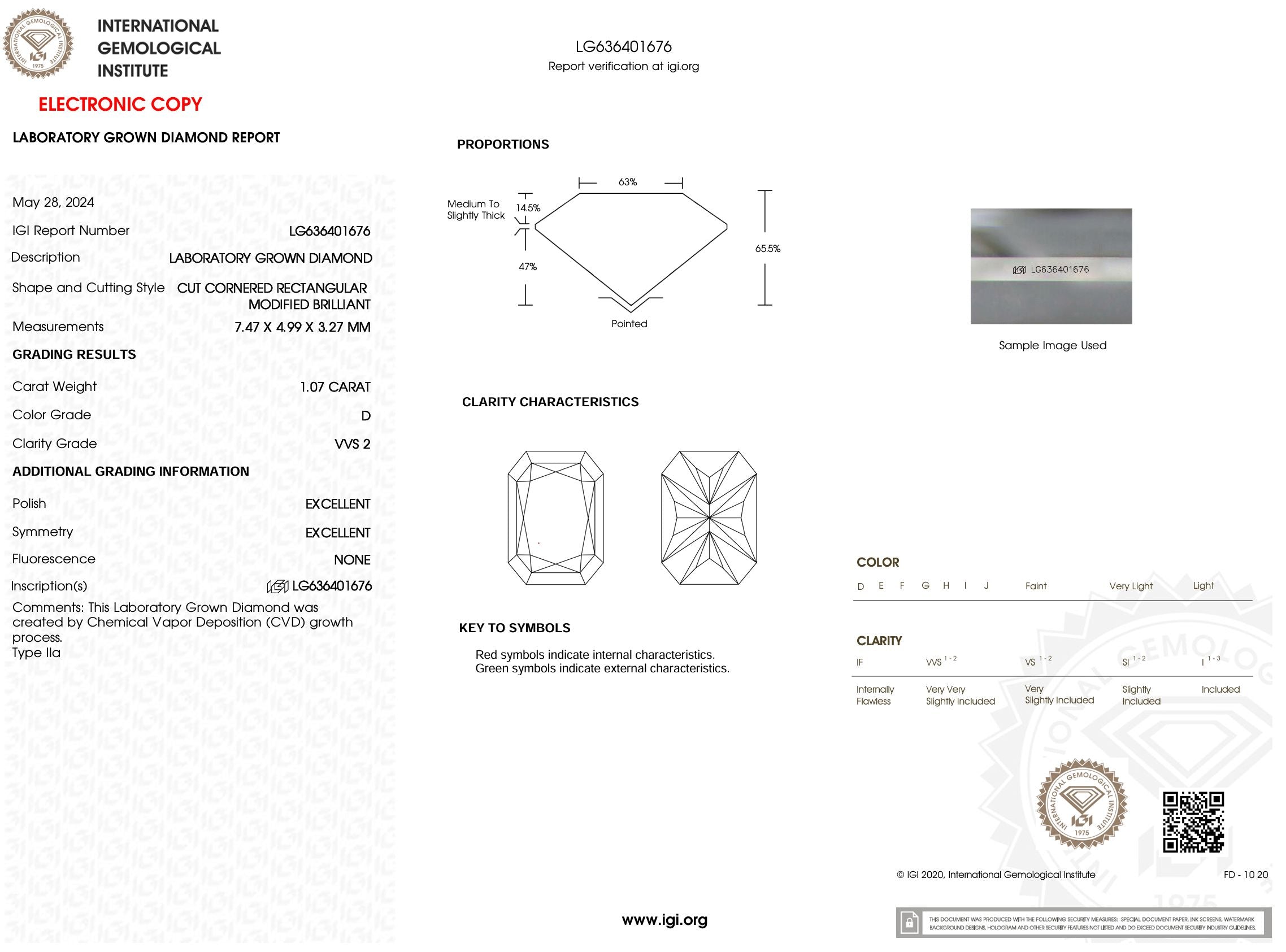 1.07 Carat D-VVS2 Radiant Lab Grown Diamond - IGI (#53952) Loose Diamond Princess Bride Diamonds 