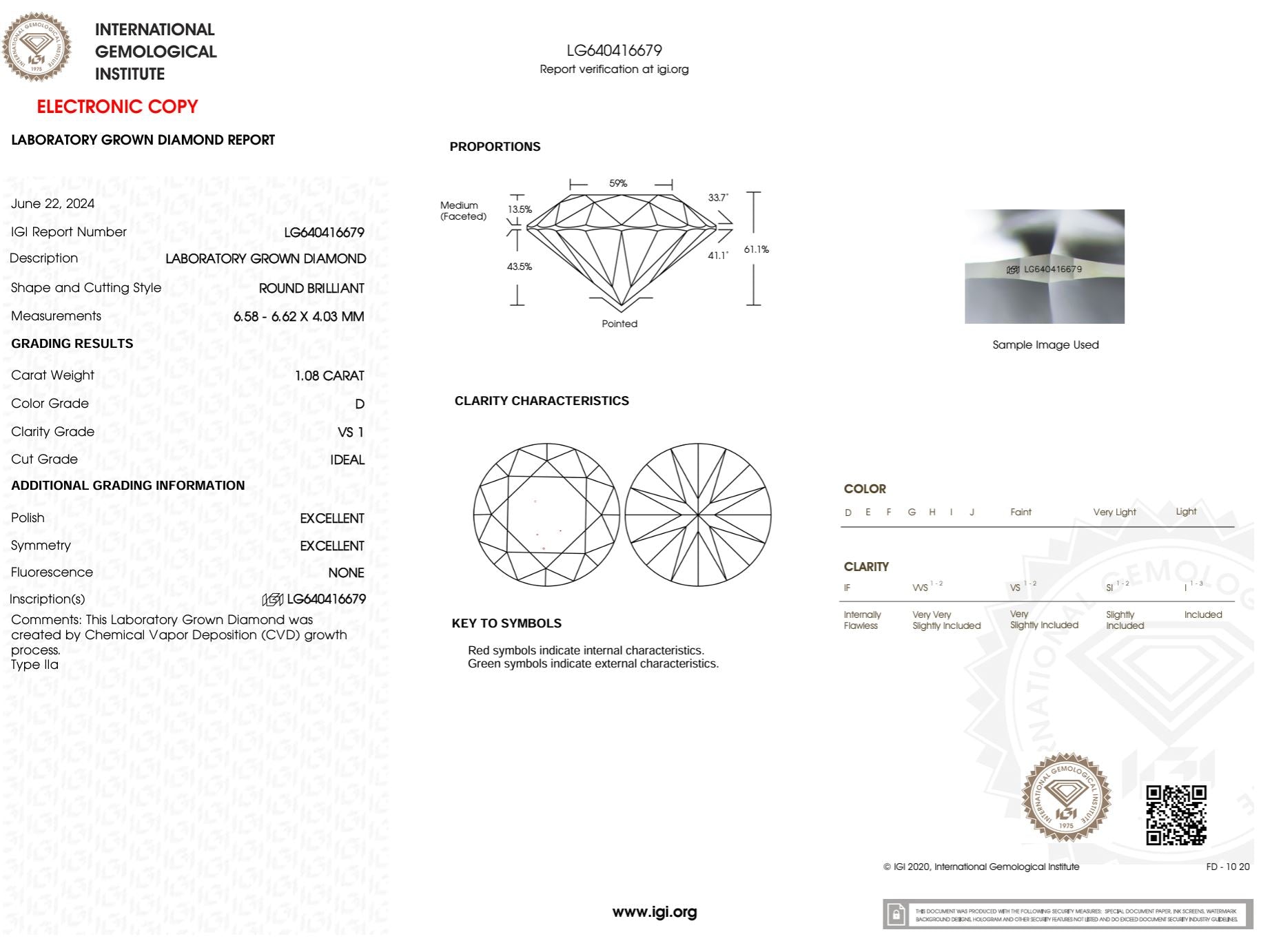 1.08 Carat D-VS1 Round Lab Grown Diamond - IGI (#50753) Loose Diamond Princess Bride Diamonds 