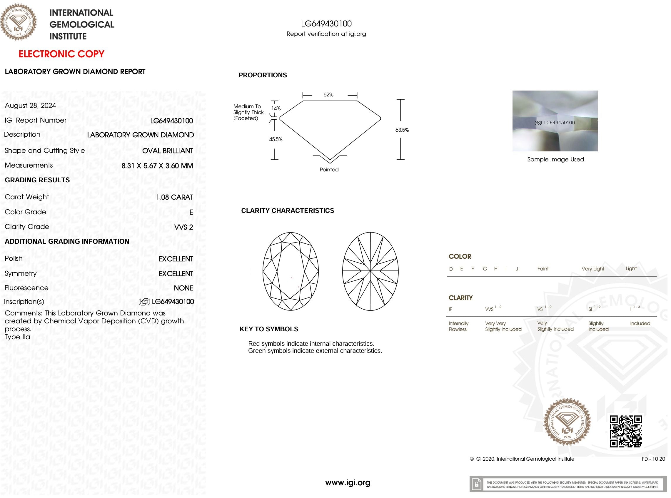 1.08 Carat E-VVS2 Oval Lab Grown Diamond - IGI (#52561) Loose Diamond Princess Bride Diamonds 