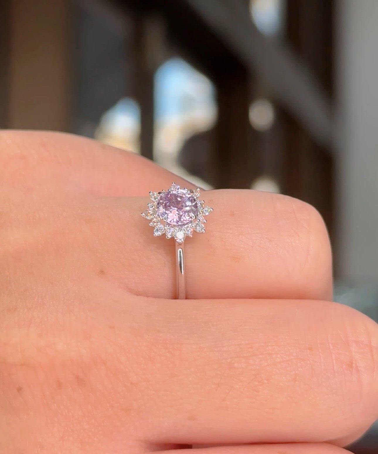 1.08ct Lilac Round Sapphire Duchess Engagement Rings Princess Bride Diamonds 