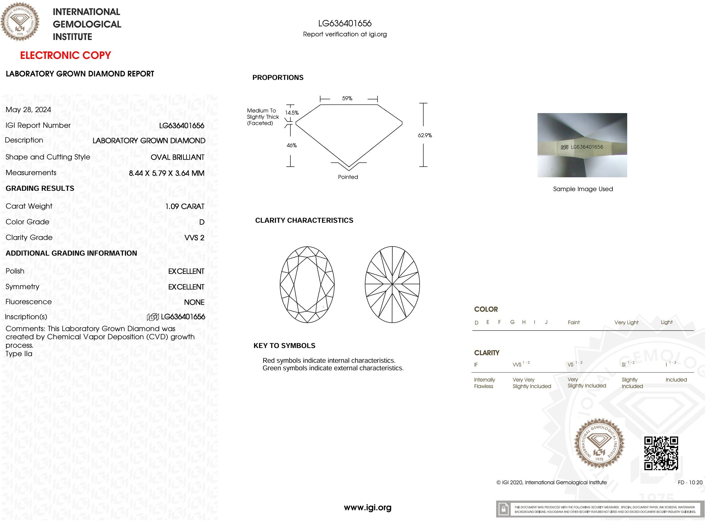 1.09 Carat D-VVS2 Oval Lab Grown Diamond - IGI (#53751) Loose Diamond Princess Bride Diamonds 