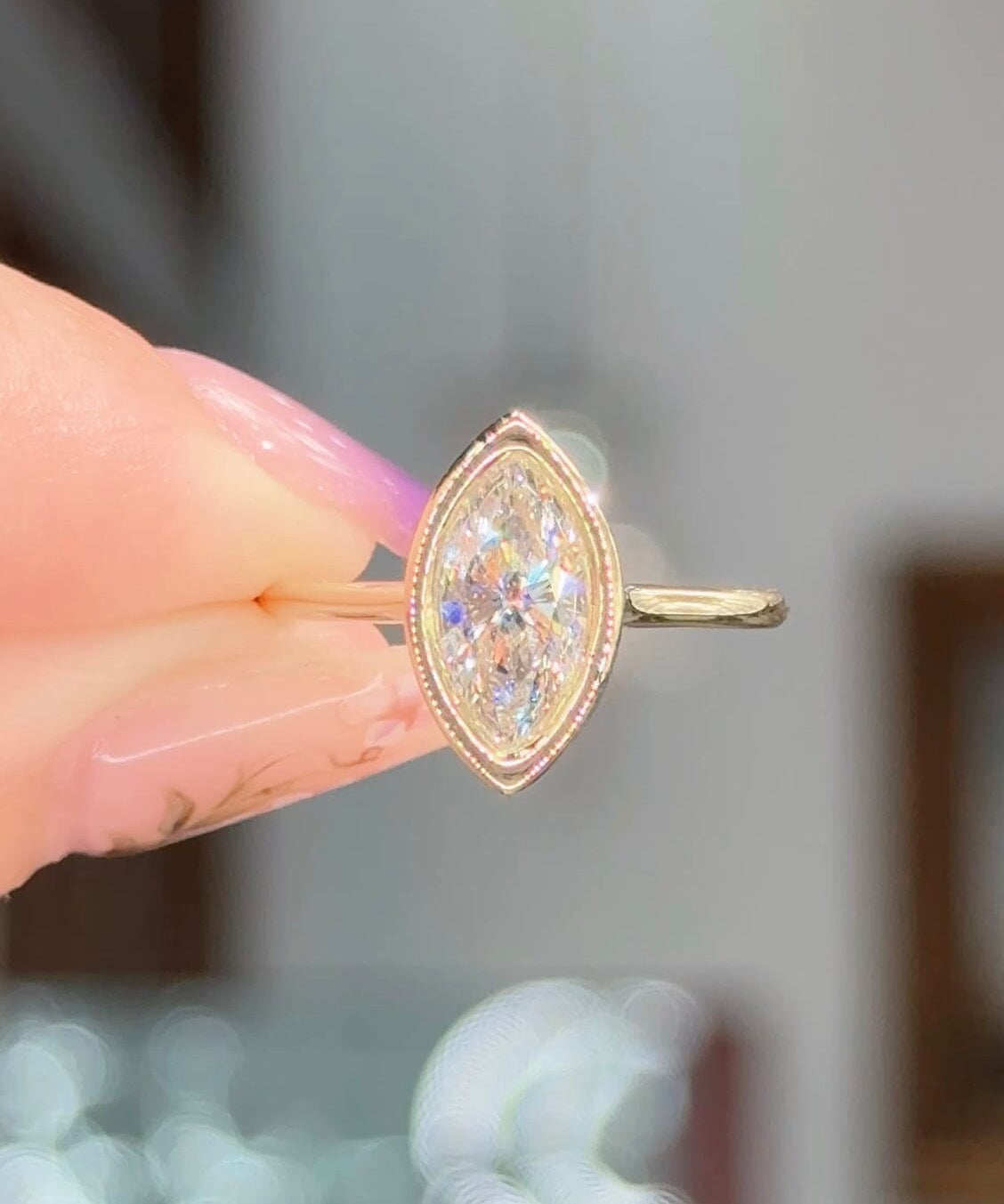 1.09ct E-VS1 Marquise Lab Diamond Ava Engagement Rings Princess Bride Diamonds 
