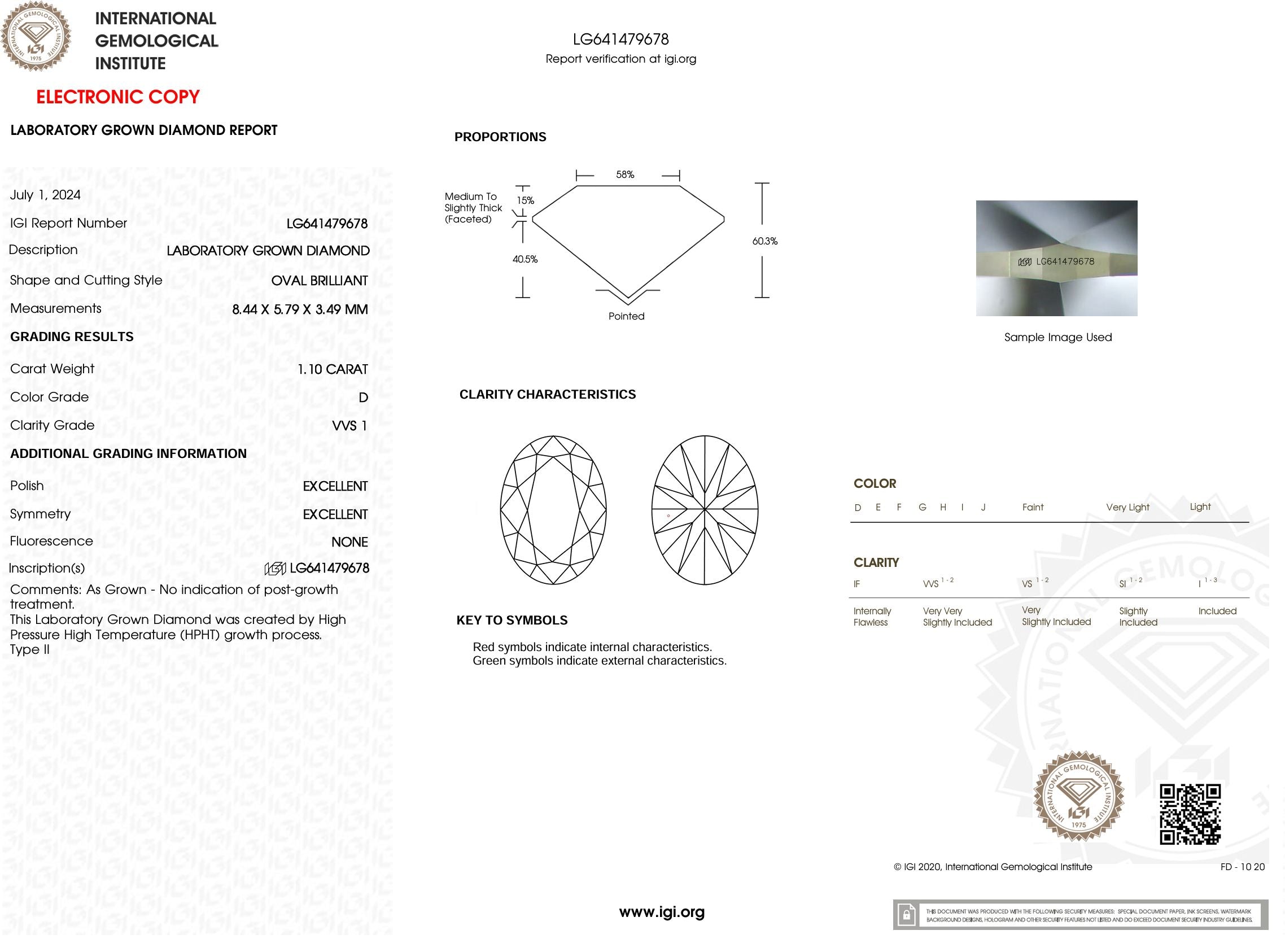 1.10 Carat D-VVS1 Oval Lab Grown Diamond - IGI (#54006) Loose Diamond Princess Bride Diamonds 
