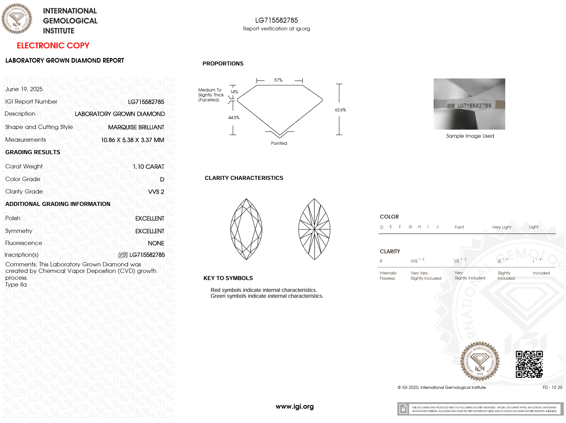 1.10 Carat D - VVS2 Marquise Lab Grown Diamond - IGI (121841) - PBD Loose Diamond
