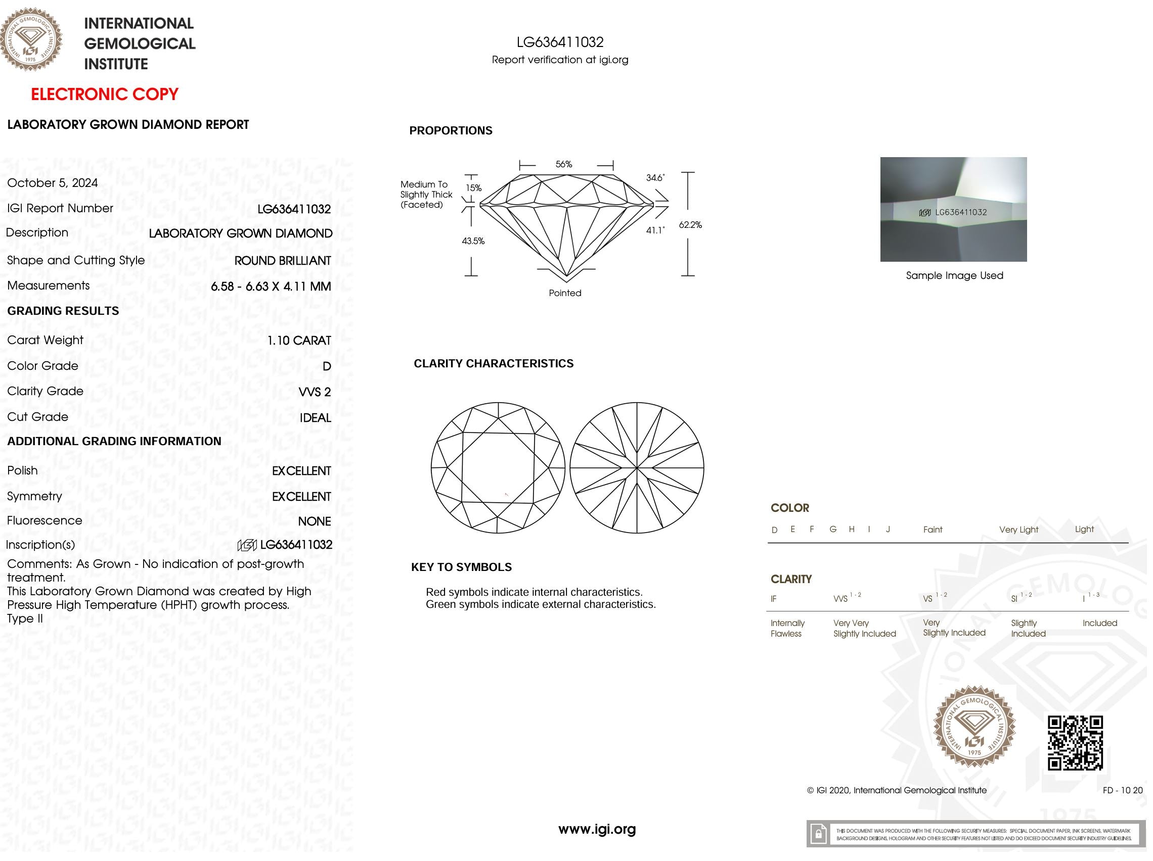 1.10 Carat D-VVS2 Round Lab Grown Diamond - IGI (#52007) Loose Diamond Princess Bride Diamonds 