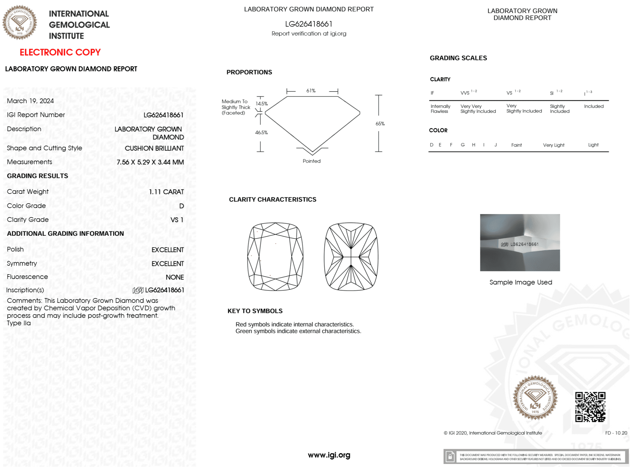 1.11 Carat D - VS1 Elongated Cushion Lab Grown Diamond - IGI (123130) - PBD Loose Diamond