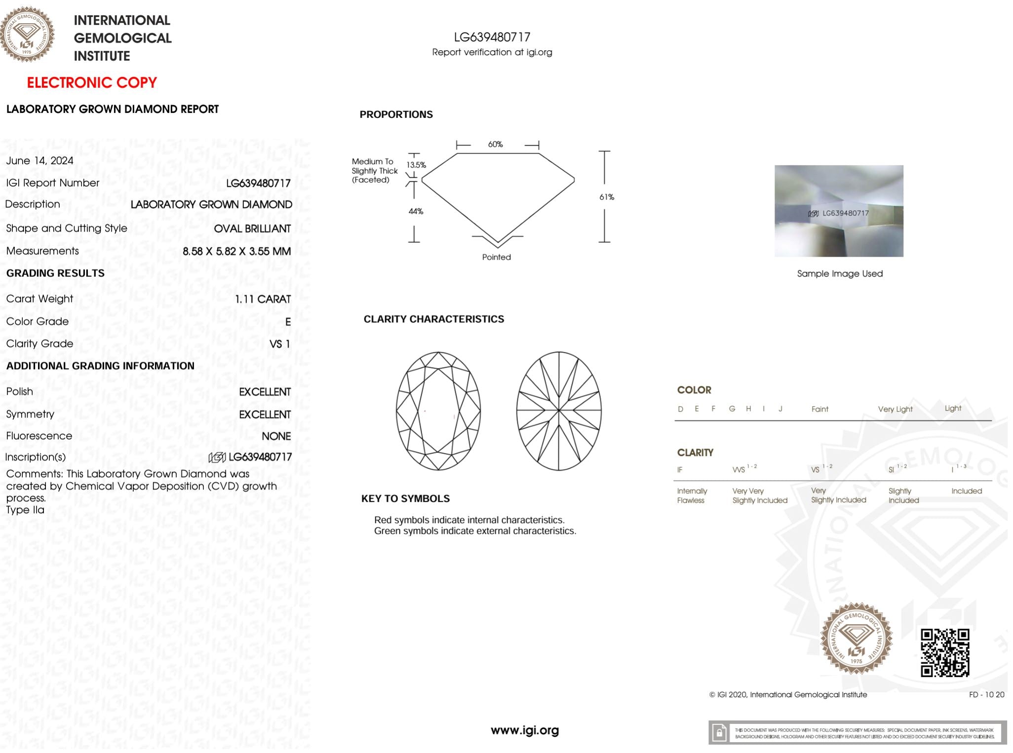 1.11 Carat E-VS1 Oval Lab Grown Diamond - IGI (#50717) Loose Diamond Princess Bride Diamonds 