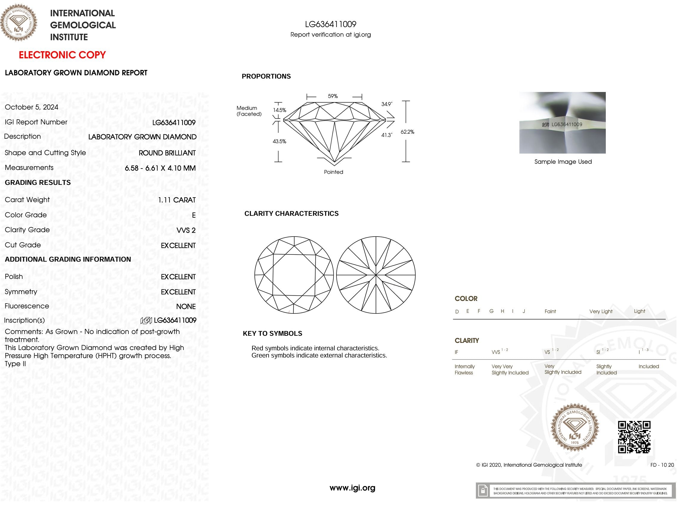 1.11 Carat E-VVS2 Round Lab Grown Diamond - IGI (#52593) Loose Diamond Princess Bride Diamonds 