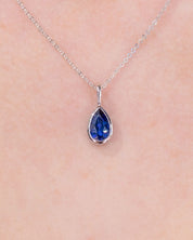 1.11ct Lab Sapphire Pear Bezel Necklace 14k White Gold Necklaces Princess Bride Diamonds 