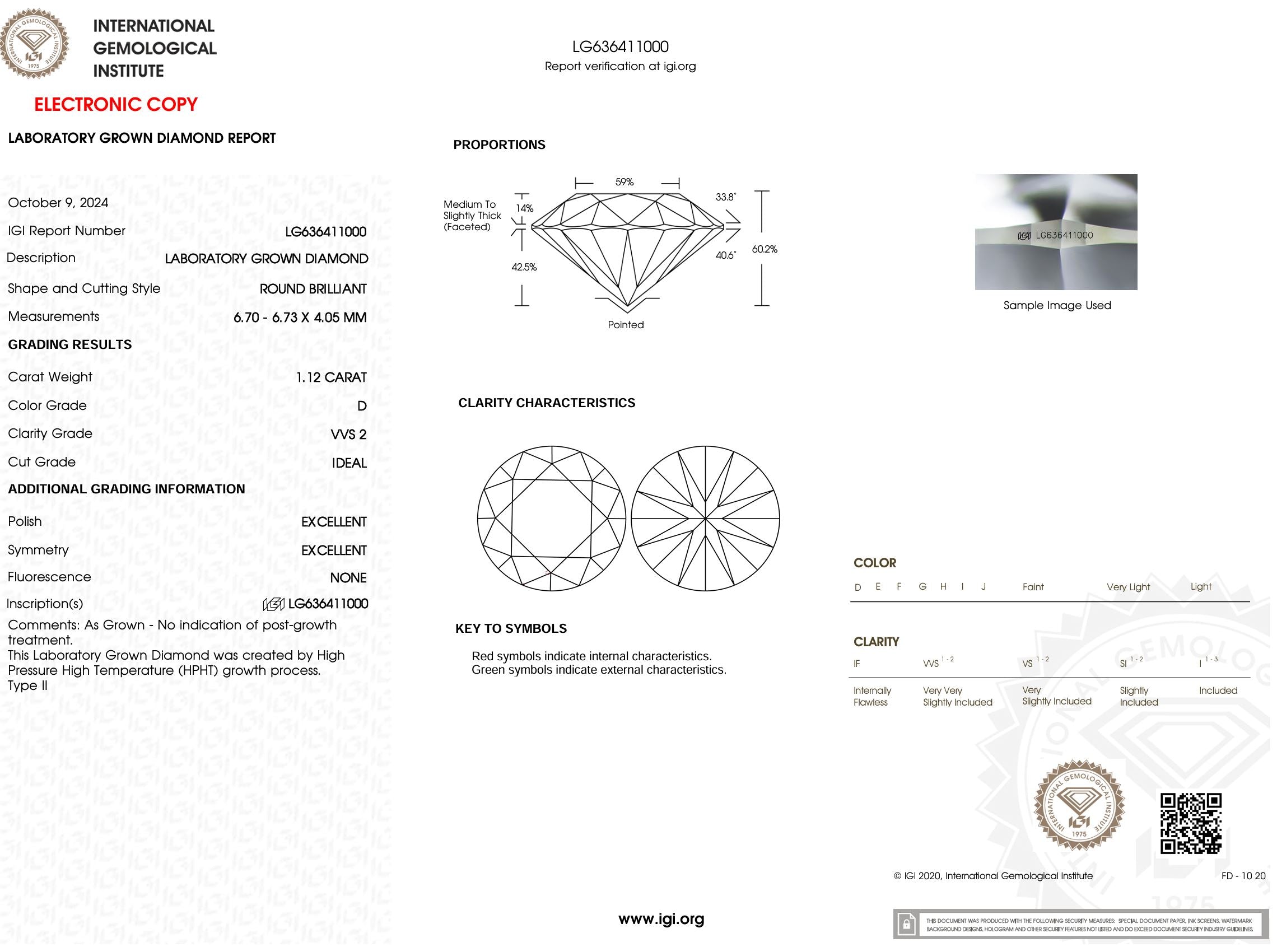 1.12 Carat D-VVS2 Round Lab Grown Diamond - IGI (#52008) Loose Diamond Princess Bride Diamonds 