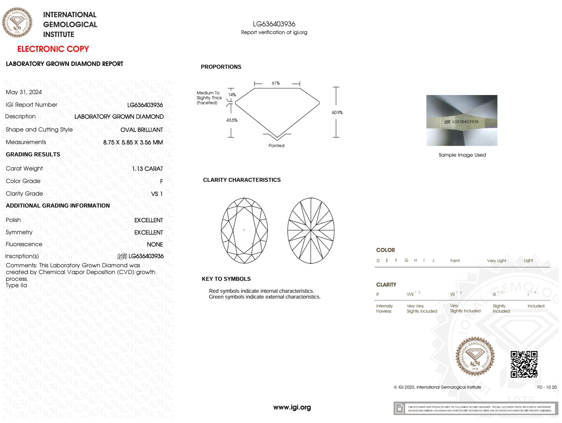 1.13 Carat F-VS1 Oval Lab Grown Diamond - IGI (#50901) Loose Diamond Princess Bride Diamonds 