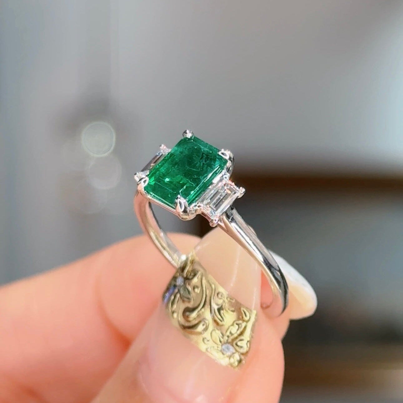 1.16ct Natural Emerald Lucia Engagement Rings Princess Bride Diamonds 