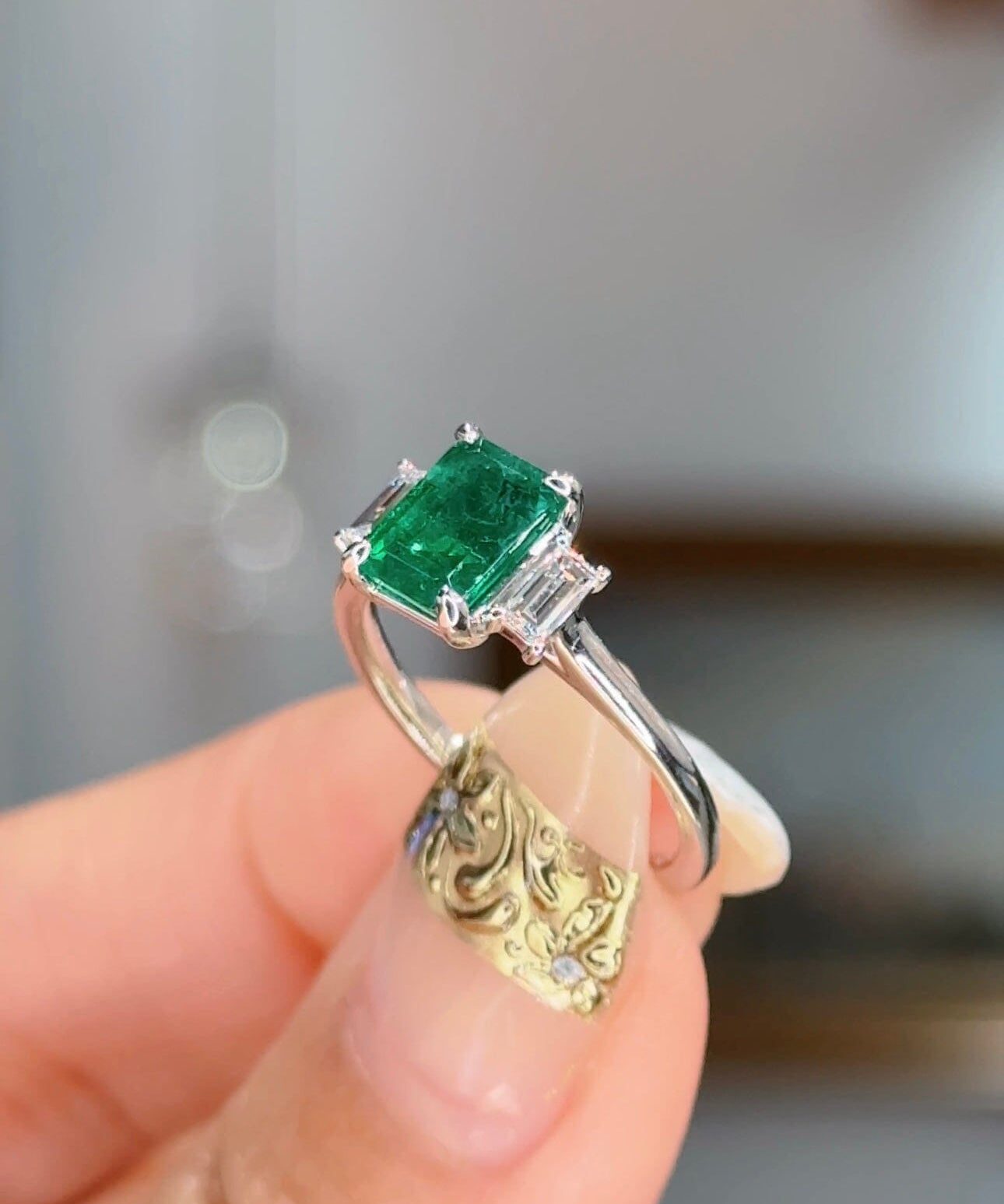 1.16ct Natural Emerald Lucia Engagement Rings Princess Bride Diamonds 