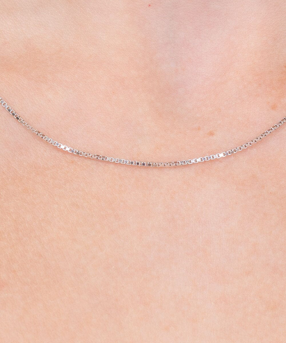 1.1mm Box Chain 14k White Gold Necklaces Princess Bride Diamonds 