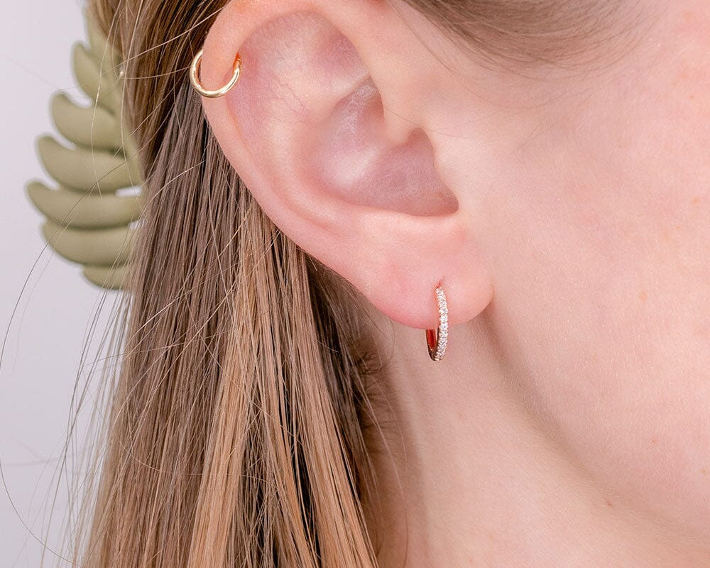 11mm Pavé Hoops 14k Rose Gold Earrings Princess Bride Diamonds 