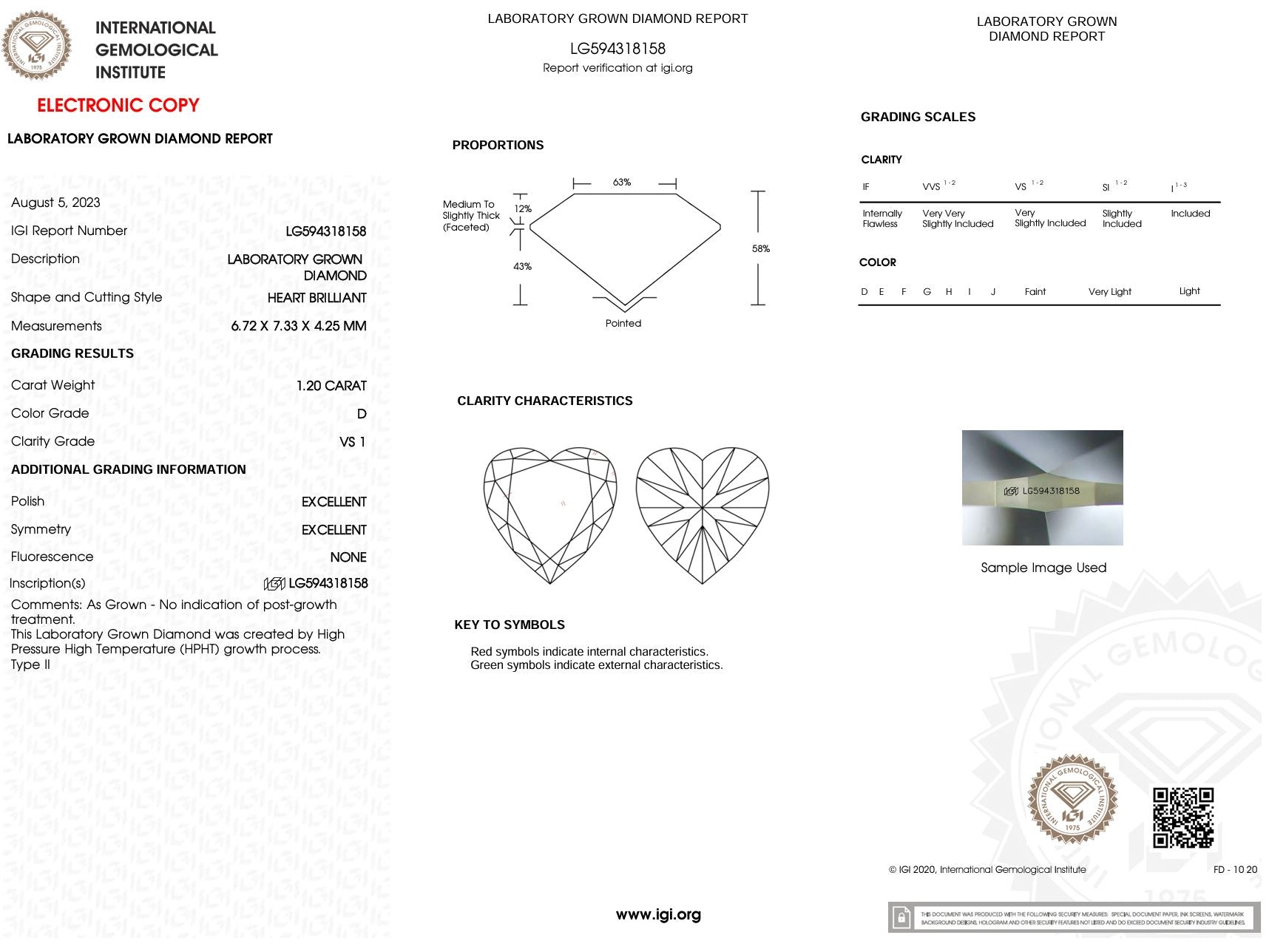 1.20 Carat D-VS1 Heart Lab Grown Diamond - IGI (#5649) Loose Diamond Princess Bride Diamonds 