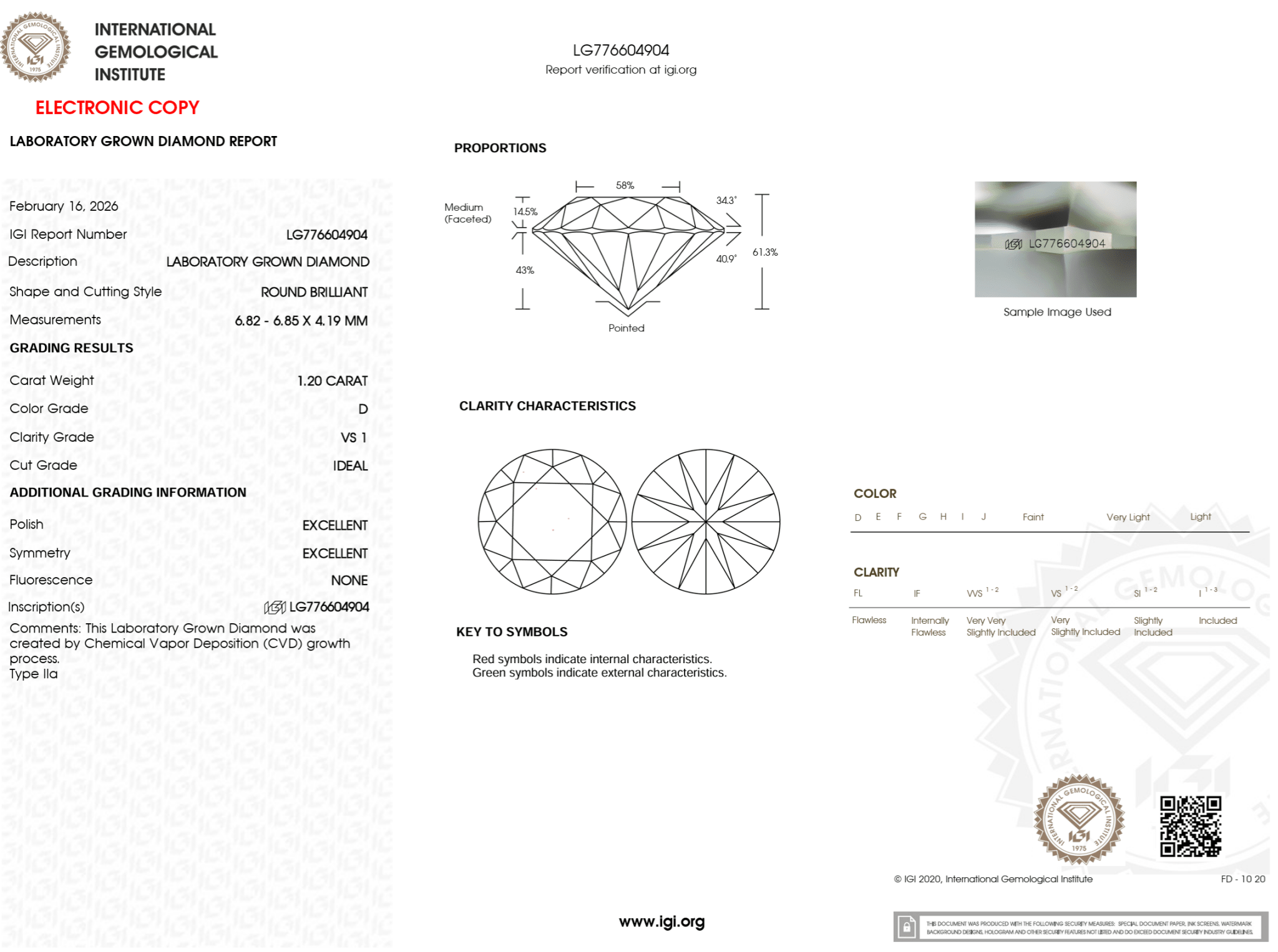 1.20 Carat D - VS1 Round Lab Grown Diamond - IGI (124994) - PBD Loose Diamond
