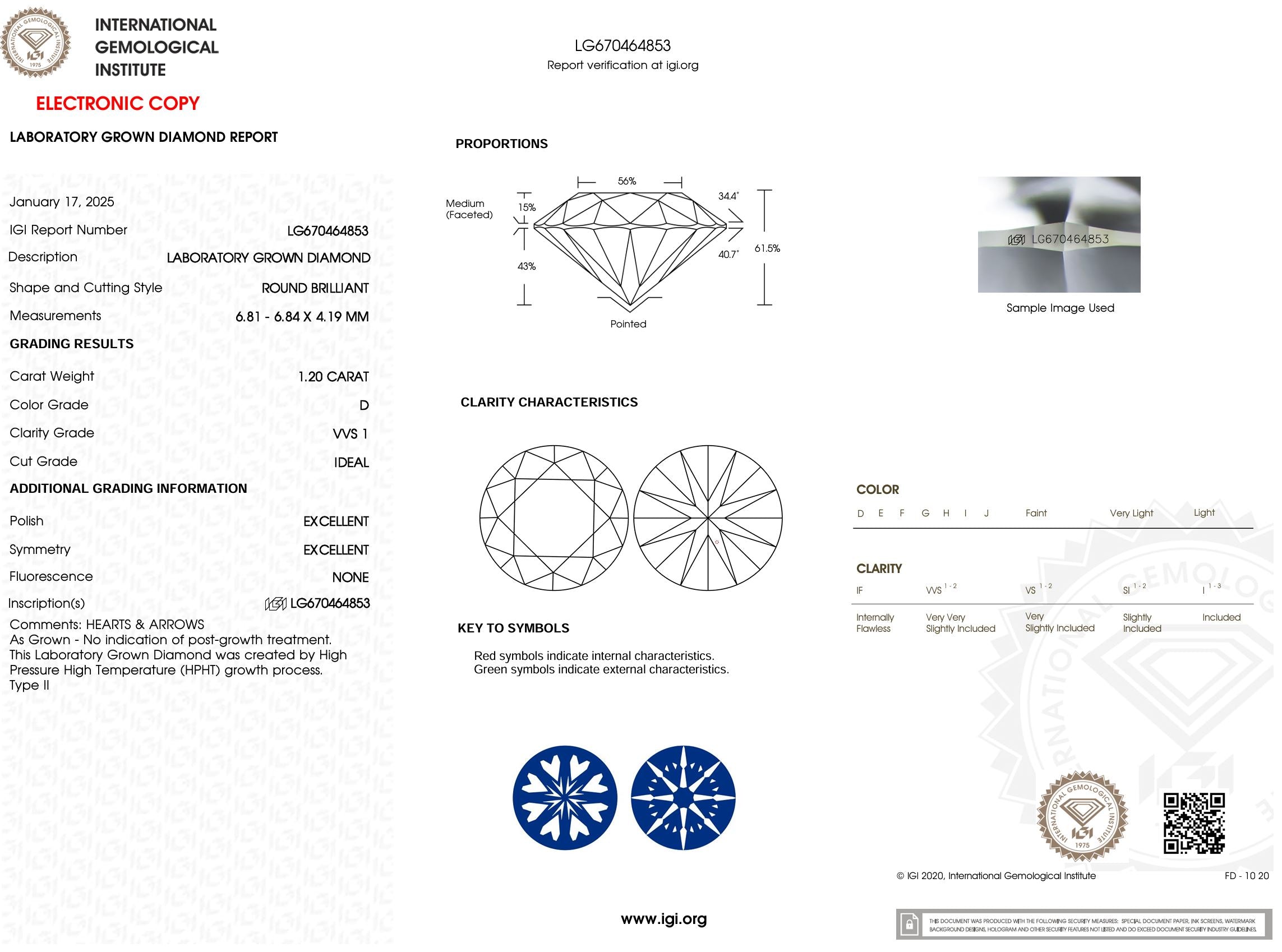 1.20 Carat D-VVS1 H&A Round Lab Grown Diamond - IGI (#52419) Loose Diamond Princess Bride Diamonds 