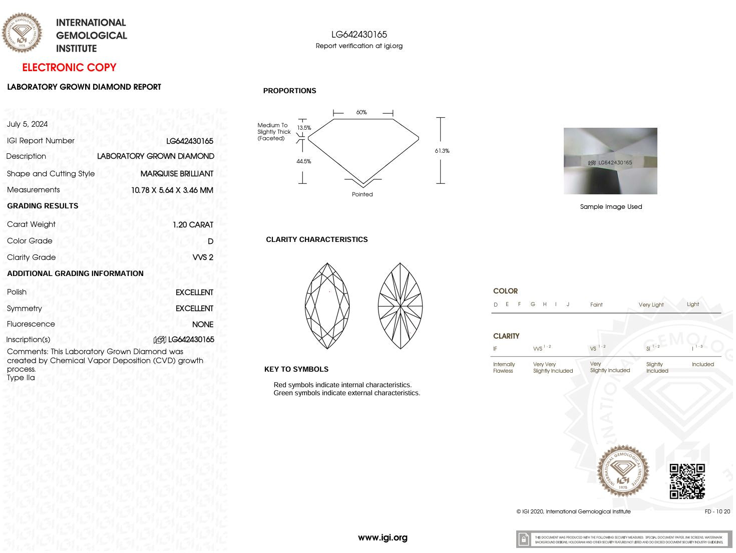 1.20 Carat D-VVS2 Marquise Lab Grown Diamond - IGI (#50240) Loose Diamond Princess Bride Diamonds 